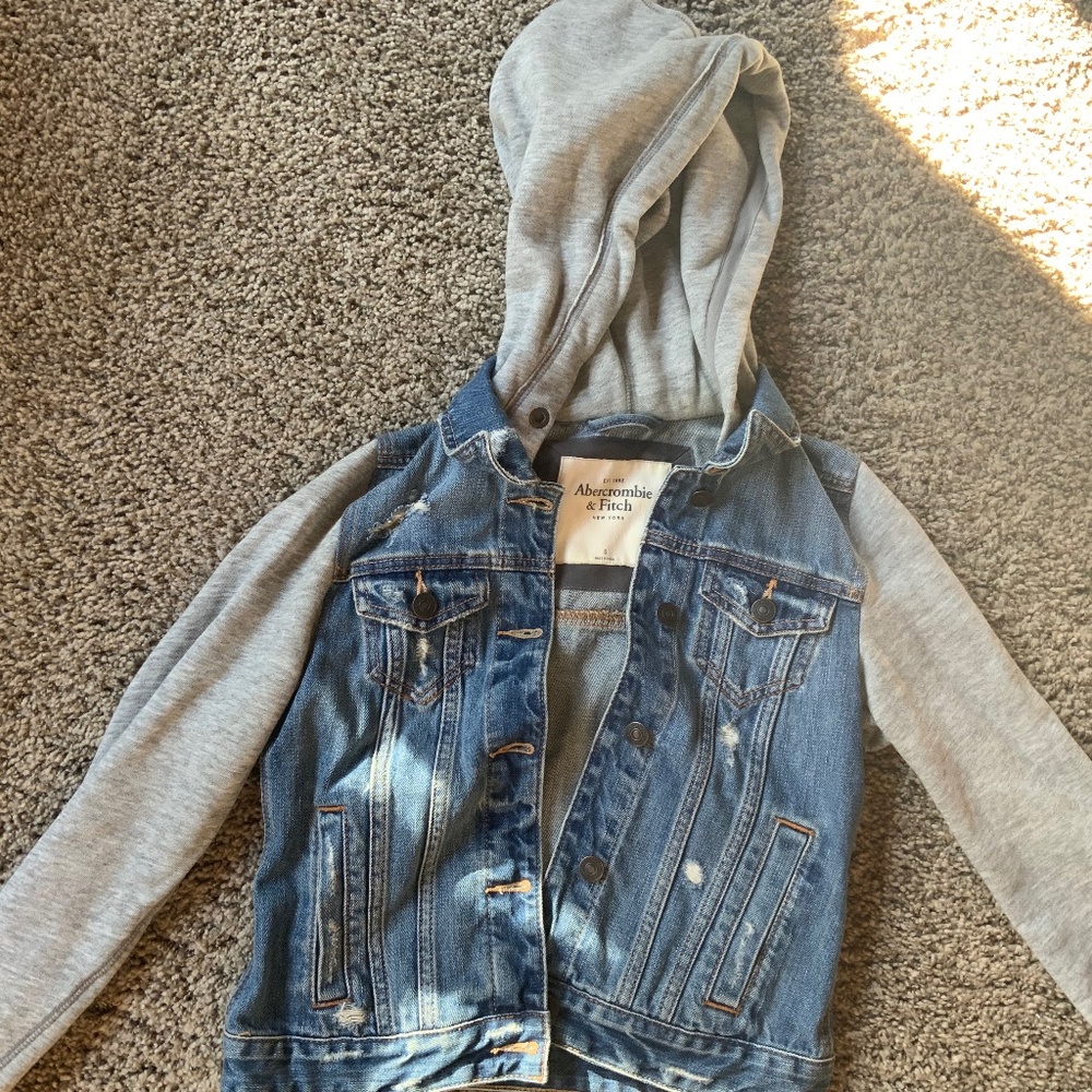 Abercrombie & Fitch Kids Denim Jacket with Gray Sleeves